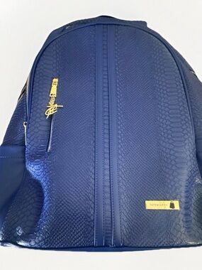 Tote&Carry Blue Backpack Crocodile Print Vegan Leather Gold Zippers
